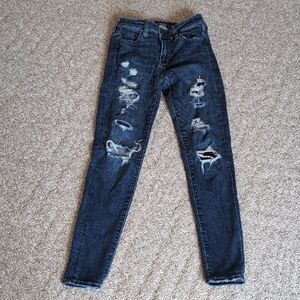American Eagle Outfitters Dark Blue Distressed Skinny Jeans